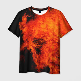 Мужская футболка 3D с принтом Огонь в Екатеринбурге, 100% полиэфир | прямой крой, круглый вырез горловины, длина до линии бедер | оранжевый | плямя | черный | яркий