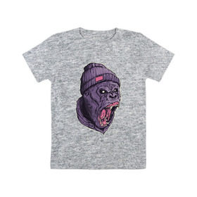 Детская футболка хлопок с принтом Злая горилла в Екатеринбурге, 100% хлопок | круглый вырез горловины, полуприлегающий силуэт, длина до линии бедер | арт | взгляд | гипноз | гнев | горилла | животные | зубы | кинг конг | клыки | обезьяна | пасть | шапка