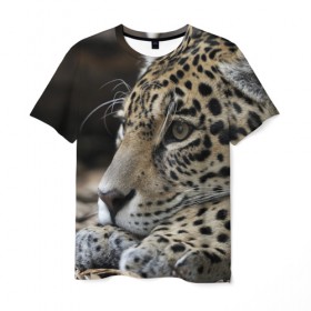 Мужская футболка 3D с принтом Леопард в Екатеринбурге, 100% полиэфир | прямой крой, круглый вырез горловины, длина до линии бедер | Тематика изображения на принте: властелин | грация | животные | зверь | кот | кошачий | кошки | крупный | леопард | лес | милый | млекопитающее | природа | пятна | рыжий | усатый | усы | фауна | флора | хищник | хозяин | царь джунгли