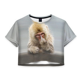 Женская футболка 3D укороченная с принтом Японская макака в Екатеринбурге, 100% полиэстер | круглая горловина, длина футболки до линии талии, рукава с отворотами | макак | мартышка | обезьяна | палец | япония