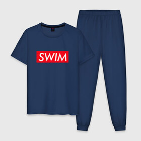 Мужская пижама хлопок с принтом swim в Екатеринбурге, 100% хлопок | брюки и футболка прямого кроя, без карманов, на брюках мягкая резинка на поясе и по низу штанин
 | swim | swimming | плавание | пловец