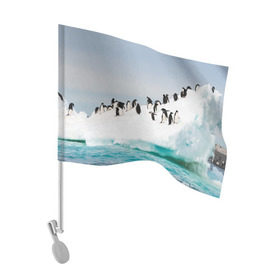 Флаг для автомобиля с принтом Пингвины на айсберге в Екатеринбурге, 100% полиэстер | Размер: 30*21 см | айсберг | антарктида | антарктика | арктика | буревестник | глупый | императорский | клюв | королевский | крылья | ласты | лёд | линукс | океан | пилигрим | полюс | птица | север | снег | умка | фрак