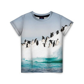 Детская футболка 3D с принтом Пингвины на айсберге в Екатеринбурге, 100% гипоаллергенный полиэфир | прямой крой, круглый вырез горловины, длина до линии бедер, чуть спущенное плечо, ткань немного тянется | айсберг | антарктида | антарктика | арктика | буревестник | глупый | императорский | клюв | королевский | крылья | ласты | лёд | линукс | океан | пилигрим | полюс | птица | север | снег | умка | фрак