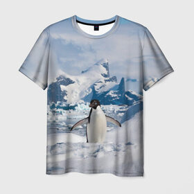 Мужская футболка 3D с принтом Пингвин в горах в Екатеринбурге, 100% полиэфир | прямой крой, круглый вырез горловины, длина до линии бедер | Тематика изображения на принте: айсберг | антарктида | антарктика | арктика | буревестник | глупый | императорский | клюв | королевский | крылья | ласты | лёд | линукс | океан | пилигрим | полюс | птица | север | снег | умка | фрак
