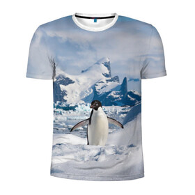 Мужская футболка 3D спортивная с принтом Пингвин в горах в Екатеринбурге, 100% полиэстер с улучшенными характеристиками | приталенный силуэт, круглая горловина, широкие плечи, сужается к линии бедра | Тематика изображения на принте: айсберг | антарктида | антарктика | арктика | буревестник | глупый | императорский | клюв | королевский | крылья | ласты | лёд | линукс | океан | пилигрим | полюс | птица | север | снег | умка | фрак