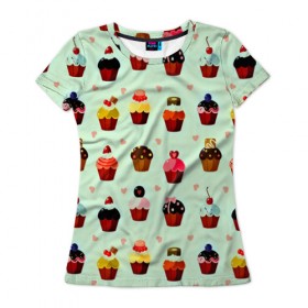 Женская футболка 3D с принтом Кексики в Екатеринбурге, 100% полиэфир ( синтетическое хлопкоподобное полотно) | прямой крой, круглый вырез горловины, длина до линии бедер | десерт | другие | еда | кекс | красивые | много | пирожное | прикольные | разные | сладкое | сладости | текстуры | узор | цветные | яркие