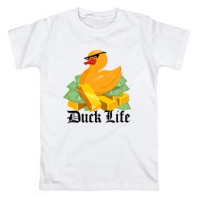 Мужская футболка хлопок с принтом Duck Life в Екатеринбурге, 100% хлопок | прямой крой, круглый вырез горловины, длина до линии бедер, слегка спущенное плечо. | duck | ducklife | life | thuglife | утка | уточка