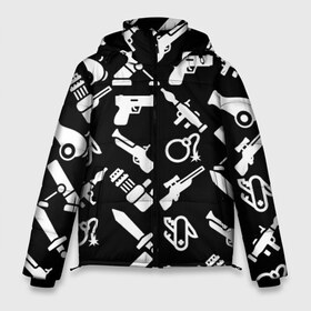 Мужская зимняя куртка 3D с принтом Оружие черный микс в Екатеринбурге, верх — 100% полиэстер; подкладка — 100% полиэстер; утеплитель — 100% полиэстер | длина ниже бедра, свободный силуэт Оверсайз. Есть воротник-стойка, отстегивающийся капюшон и ветрозащитная планка. 

Боковые карманы с листочкой на кнопках и внутренний карман на молнии. | граната | гранатомет | детские | детям | иконки | камуфляж | меч | микс | мина | много | мушкет | оружие | пистолет | пулемет | пушка | рпг | силуэт | символ | снайперская винтовка | швейцарский нож