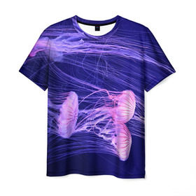Мужская футболка 3D с принтом Розовые медузы в Екатеринбурге, 100% полиэфир | прямой крой, круглый вырез горловины, длина до линии бедер | аквариум | вода | дайвинг | милые | море | океан | плывет | подводный мир | рыбалка | рыбка | рыбы | стая | фауна