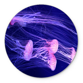 Коврик круглый с принтом Розовые медузы в Екатеринбурге, резина и полиэстер | круглая форма, изображение наносится на всю лицевую часть | аквариум | вода | дайвинг | милые | море | океан | плывет | подводный мир | рыбалка | рыбка | рыбы | стая | фауна