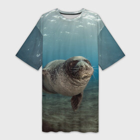 Платье-футболка 3D с принтом Тюлень под водой в Екатеринбурге,  |  | вода | дайвинг | жирный | косяк | красивые | милые | море | морская | морской котик | океан | плывет | подводный мир | прикольные | речная | рыба | рыбалка | стая | тюлень | усатый кот | фауна | чешуя