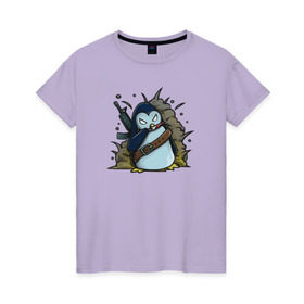 Женская футболка хлопок с принтом Пингвин-убивашка в Екатеринбурге, 100% хлопок | прямой крой, круглый вырез горловины, длина до линии бедер, слегка спущенное плечо | 