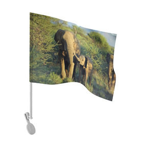 Флаг для автомобиля с принтом Слониха и слоненок в природе в Екатеринбурге, 100% полиэстер | Размер: 30*21 см | африка | африканский | бивни | большой | гигант джунгли | зоопарк | индийский | индия | лесной великан | мамонт | огромный | саванна | сафари | серый | слон | слоненок | слониха | стадо | уши | хобот