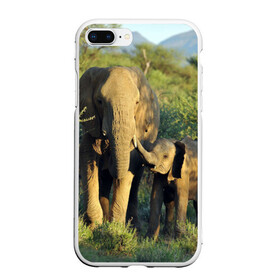 Чехол для iPhone 7Plus/8 Plus матовый с принтом Слониха и слоненок в природе в Екатеринбурге, Силикон | Область печати: задняя сторона чехла, без боковых панелей | африка | африканский | бивни | большой | гигант джунгли | зоопарк | индийский | индия | лесной великан | мамонт | огромный | саванна | сафари | серый | слон | слоненок | слониха | стадо | уши | хобот