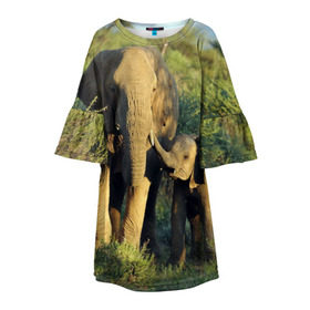Детское платье 3D с принтом Слониха и слоненок в природе в Екатеринбурге, 100% полиэстер | прямой силуэт, чуть расширенный к низу. Круглая горловина, на рукавах — воланы | африка | африканский | бивни | большой | гигант джунгли | зоопарк | индийский | индия | лесной великан | мамонт | огромный | саванна | сафари | серый | слон | слоненок | слониха | стадо | уши | хобот