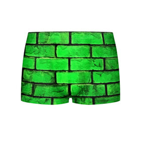 Мужские трусы 3D с принтом Зелёные кирпичики в Екатеринбурге, 50% хлопок, 50% полиэстер | классическая посадка, на поясе мягкая тканевая резинка | Тематика изображения на принте: 3d | зелёные кирпичики | камень | краска | текстуры