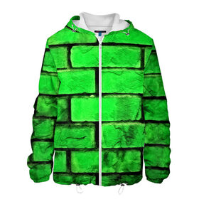 Мужская куртка 3D с принтом Зелёные кирпичики в Екатеринбурге, ткань верха — 100% полиэстер, подклад — флис | прямой крой, подол и капюшон оформлены резинкой с фиксаторами, два кармана без застежек по бокам, один большой потайной карман на груди. Карман на груди застегивается на липучку | 3d | зелёные кирпичики | камень | краска | текстуры