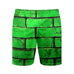 Мужские шорты 3D спортивные с принтом Зелёные кирпичики в Екатеринбурге,  |  | 3d | зелёные кирпичики | камень | краска | текстуры