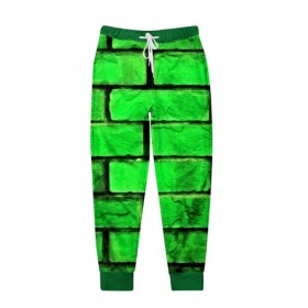 Мужские брюки 3D с принтом Зелёные кирпичики в Екатеринбурге, 100% полиэстер | манжеты по низу, эластичный пояс регулируется шнурком, по бокам два кармана без застежек, внутренняя часть кармана из мелкой сетки | Тематика изображения на принте: 3d | зелёные кирпичики | камень | краска | текстуры