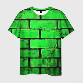 Мужская футболка 3D с принтом Зелёные кирпичики в Екатеринбурге, 100% полиэфир | прямой крой, круглый вырез горловины, длина до линии бедер | Тематика изображения на принте: 3d | зелёные кирпичики | камень | краска | текстуры