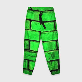 Детские брюки 3D с принтом Зелёные кирпичики в Екатеринбурге, 100% полиэстер | манжеты по низу, эластичный пояс регулируется шнурком, по бокам два кармана без застежек, внутренняя часть кармана из мелкой сетки | 3d | зелёные кирпичики | камень | краска | текстуры