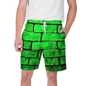 Мужские шорты 3D с принтом Зелёные кирпичики в Екатеринбурге,  полиэстер 100% | прямой крой, два кармана без застежек по бокам. Мягкая трикотажная резинка на поясе, внутри которой широкие завязки. Длина чуть выше колен | 3d | зелёные кирпичики | камень | краска | текстуры