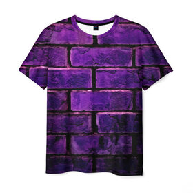 Мужская футболка 3D с принтом кирпичики в Екатеринбурге, 100% полиэфир | прямой крой, круглый вырез горловины, длина до линии бедер | 3d | камень | кирпичики | прикольные | текстура | фиолетовые