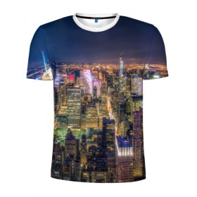 Мужская футболка 3D спортивная с принтом Ночной город 3 в Екатеринбурге, 100% полиэстер с улучшенными характеристиками | приталенный силуэт, круглая горловина, широкие плечи, сужается к линии бедра | город | здания | небо | ночь | свет