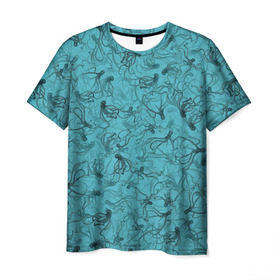 Мужская футболка 3D с принтом Осьминоги в Екатеринбурге, 100% полиэфир | прямой крой, круглый вырез горловины, длина до линии бедер | дайвинг | кракен | ктулху | малюск | море | океан | осьминог | паттерн | рыбалка | спрут