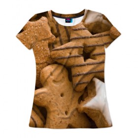Женская футболка 3D с принтом Печенье 4 в Екатеринбурге, 100% полиэфир ( синтетическое хлопкоподобное полотно) | прямой крой, круглый вырез горловины, длина до линии бедер | выпечка | десерт | еда | печенье | сладкое | текстуры