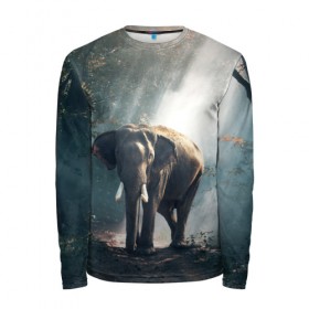 Мужской лонгслив 3D с принтом Слон в лесу в Екатеринбурге, 100% полиэстер | длинные рукава, круглый вырез горловины, полуприлегающий силуэт | Тематика изображения на принте: африка | африканский | бивни | большой | гигант джунгли | зоопарк | индийский | индия | лесной великан | мамонт | огромный | саванна | сафари | серый | слон | слоненок | слониха | стадо | уши | хобот