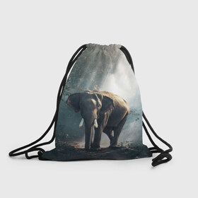 Рюкзак-мешок 3D с принтом Слон в лесу в Екатеринбурге, 100% полиэстер | плотность ткани — 200 г/м2, размер — 35 х 45 см; лямки — толстые шнурки, застежка на шнуровке, без карманов и подкладки | африка | африканский | бивни | большой | гигант джунгли | зоопарк | индийский | индия | лесной великан | мамонт | огромный | саванна | сафари | серый | слон | слоненок | слониха | стадо | уши | хобот