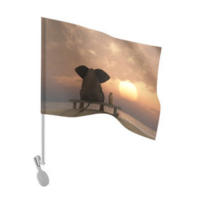 Флаг для автомобиля с принтом Слон с собакой на лавке, закат в Екатеринбурге, 100% полиэстер | Размер: 30*21 см | 