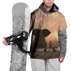 Накидка на куртку 3D с принтом Слон с собакой на лавке, закат в Екатеринбурге, 100% полиэстер |  | 