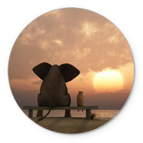 Коврик круглый с принтом Слон с собакой на лавке, закат в Екатеринбурге, резина и полиэстер | круглая форма, изображение наносится на всю лицевую часть | 