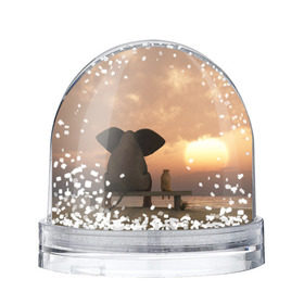 Снежный шар с принтом Слон с собакой на лавке, закат в Екатеринбурге, Пластик | Изображение внутри шара печатается на глянцевой фотобумаге с двух сторон | 