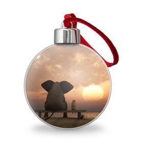 Ёлочный шар с принтом Слон с собакой на лавке, закат в Екатеринбурге, Пластик | Диаметр: 77 мм | 