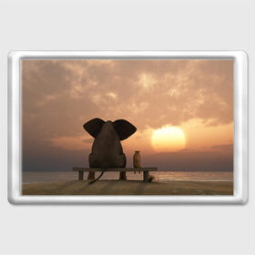 Магнит 45*70 с принтом Слон с собакой на лавке, закат в Екатеринбурге, Пластик | Размер: 78*52 мм; Размер печати: 70*45 | 