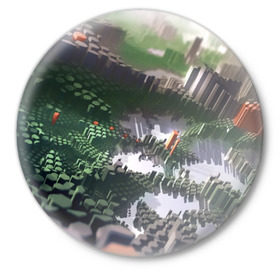 Значок с принтом Объемный эквалайзер в Екатеринбурге,  металл | круглая форма, металлическая застежка в виде булавки | Тематика изображения на принте: 3д | графика | зеленый | объемный | оранжевый | эквалайзер