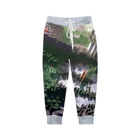 Детские брюки 3D с принтом Объемный эквалайзер в Екатеринбурге, 100% полиэстер | манжеты по низу, эластичный пояс регулируется шнурком, по бокам два кармана без застежек, внутренняя часть кармана из мелкой сетки | 3д | графика | зеленый | объемный | оранжевый | эквалайзер