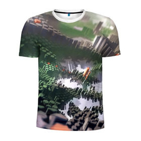 Мужская футболка 3D спортивная с принтом Объемный эквалайзер в Екатеринбурге, 100% полиэстер с улучшенными характеристиками | приталенный силуэт, круглая горловина, широкие плечи, сужается к линии бедра | 3д | графика | зеленый | объемный | оранжевый | эквалайзер