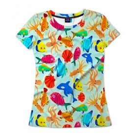 Женская футболка 3D с принтом Рыбки в Екатеринбурге, 100% полиэфир ( синтетическое хлопкоподобное полотно) | прямой крой, круглый вырез горловины, длина до линии бедер | 3d | вода | другие | животные | красивые | лето | море | океан | прикольные | природа | разноцветные | рыба | текстуры | цветные | яркие