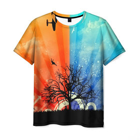 Мужская футболка 3D с принтом Vector time в Екатеринбурге, 100% полиэфир | прямой крой, круглый вырез горловины, длина до линии бедер | 3d | вектор | война и мир | деревья | животные | картинка | красивые | линии | небо | полосы | прикольные | природа | птицы | самолет | узор | цветные | яркие