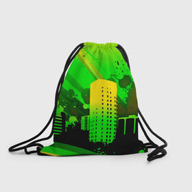 Рюкзак-мешок 3D с принтом Город в красках в Екатеринбурге, 100% полиэстер | плотность ткани — 200 г/м2, размер — 35 х 45 см; лямки — толстые шнурки, застежка на шнуровке, без карманов и подкладки | 3d | город | другие | зеленый | картинка | красивые | краски | прикольные | пятна | радуга | свет | цветные | яркие