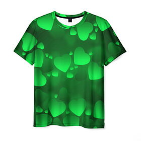 Мужская футболка 3D с принтом Зеленые сердечки в Екатеринбурге, 100% полиэфир | прямой крой, круглый вырез горловины, длина до линии бедер | 14 февраля | 3d | день святого валентина | другие | зеленые | картинки | красивые | любовь | праздник | прикольные | сердечки | текстуры | яркие