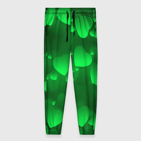 Женские брюки 3D с принтом Зеленые сердечки в Екатеринбурге, полиэстер 100% | прямой крой, два кармана без застежек по бокам, с мягкой трикотажной резинкой на поясе и по низу штанин. В поясе для дополнительного комфорта — широкие завязки | 14 февраля | 3d | день святого валентина | другие | зеленые | картинки | красивые | любовь | праздник | прикольные | сердечки | текстуры | яркие