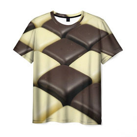 Мужская футболка 3D с принтом Шоколадные конфеты в Екатеринбурге, 100% полиэфир | прямой крой, круглый вырез горловины, длина до линии бедер | десерт | еда | конфеты | сладкое | структуры | шахматы | шоколад