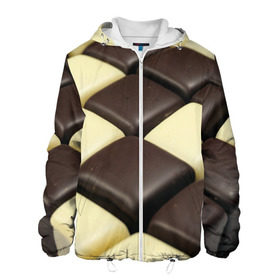 Мужская куртка 3D с принтом Шоколадные конфеты в Екатеринбурге, ткань верха — 100% полиэстер, подклад — флис | прямой крой, подол и капюшон оформлены резинкой с фиксаторами, два кармана без застежек по бокам, один большой потайной карман на груди. Карман на груди застегивается на липучку | десерт | еда | конфеты | сладкое | структуры | шахматы | шоколад