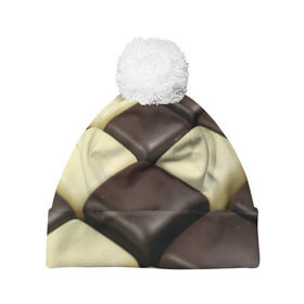 Шапка 3D c помпоном с принтом Шоколадные конфеты в Екатеринбурге, 100% полиэстер | универсальный размер, печать по всей поверхности изделия | десерт | еда | конфеты | сладкое | структуры | шахматы | шоколад