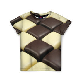 Детская футболка 3D с принтом Шоколадные конфеты в Екатеринбурге, 100% гипоаллергенный полиэфир | прямой крой, круглый вырез горловины, длина до линии бедер, чуть спущенное плечо, ткань немного тянется | десерт | еда | конфеты | сладкое | структуры | шахматы | шоколад